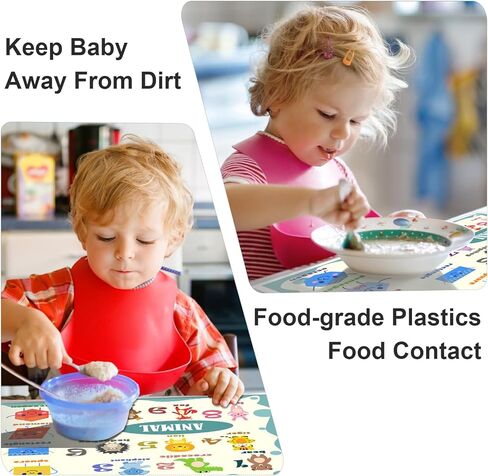 Disposable Placemats for Baby, 40 Pack Sticky Placemats Restaurant Table Mats for Toddler, 12" x 18" Mats for Kids Learn Numbers, Shapes, and Animals in Kuwait