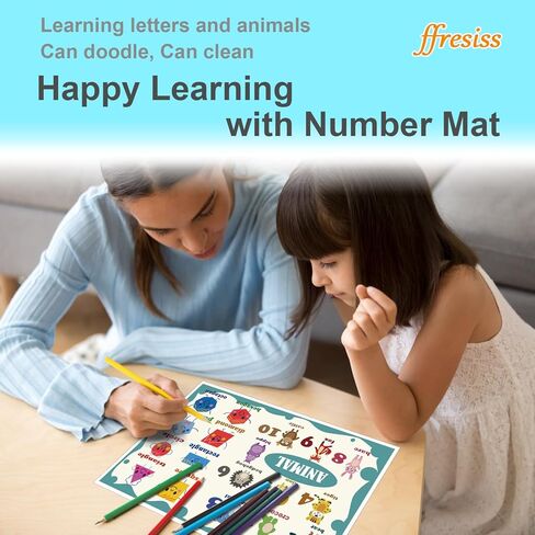 Disposable Placemats for Baby, 40 Pack Sticky Placemats Restaurant Table Mats for Toddler, 12" x 18" Mats for Kids Learn Numbers, Shapes, and Animals in Kuwait