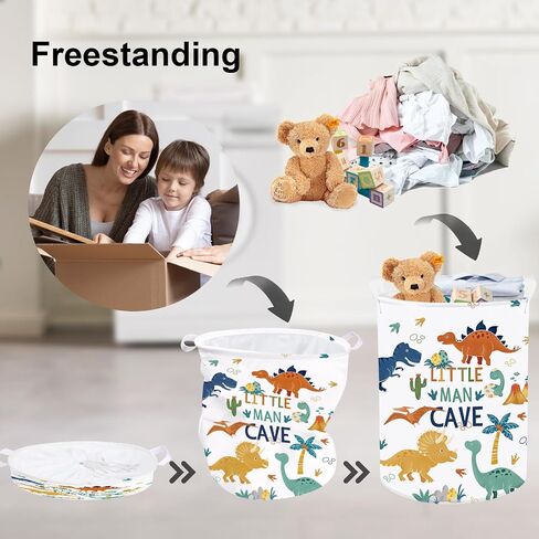 Clastyle Boho Dinosaur Laundry Basket Palm Tree Kids Clothes Book Storage Basket Gift Toy Box for Bedroom Decor,Pterosaur,36x45 cm | Large Storage Basket with Lids for Toys Clothes Books, 25kg Load Capacity, Freestanding, Waterproof, Collapsible in Saudi Arabia