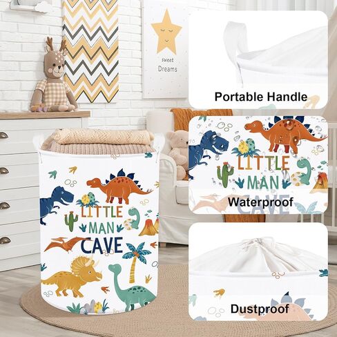 Clastyle Boho Dinosaur Laundry Basket Palm Tree Kids Clothes Book Storage Basket Gift Toy Box for Bedroom Decor,Pterosaur,36x45 cm | Large Storage Basket with Lids for Toys Clothes Books, 25kg Load Capacity, Freestanding, Waterproof, Collapsible in Saudi Arabia