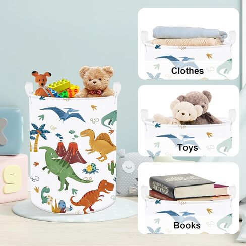 Clastyle Boho Dinosaur Laundry Basket Palm Tree Kids Clothes Book Storage Basket Gift Toy Box for Bedroom Decor,Pterosaur,36x45 cm | Large Storage Basket with Lids for Toys Clothes Books, 25kg Load Capacity, Freestanding, Waterproof, Collapsible in Saudi Arabia