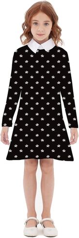 Girls Casual Dress Long Sleeve Vintage Peter Pan Collar T-Shirt Dresses Age 3-12 Years in Saudi Arabia