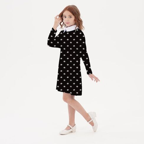 Girls Casual Dress Long Sleeve Vintage Peter Pan Collar T-Shirt Dresses Age 3-12 Years in Saudi Arabia