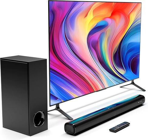 Nylavee Sound Bar with Wired Subwoofer - 2.1CH Sound Bar for Smart TV with Dolby Audio, 240W Peak Power Bluetooth Soundbar for TV, Bass Boost, Surround Sound TV Speaeks with HDMI ARC/Optical/AUX in Kuwait