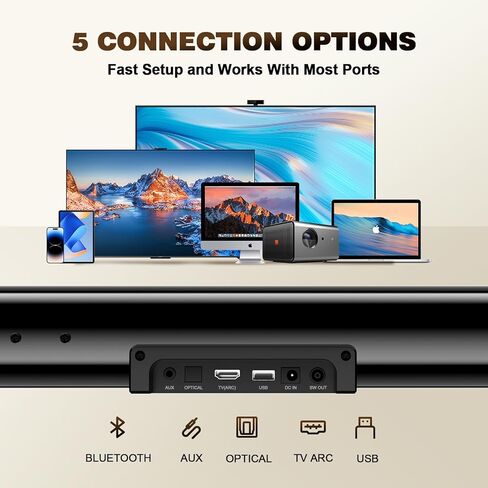 Nylavee Sound Bar with Wired Subwoofer - 2.1CH Sound Bar for Smart TV with Dolby Audio, 240W Peak Power Bluetooth Soundbar for TV, Bass Boost, Surround Sound TV Speaeks with HDMI ARC/Optical/AUX in Kuwait