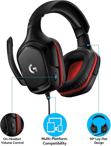 Logitech G332 Stereo Wired Gaming Headset with Microphone for PC, PS4, Xbox One, Nintendo Switch, Rotating, Leatherette Earcups, 50mm Drivers, Slim & Lightweight Gaming Headphones (Renewed) in Saudi Arabia