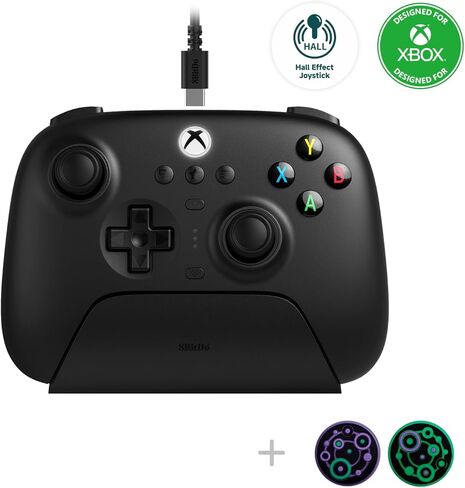 8Bitdo Ultimate 3-mode Hall Effect Joysticks/Hall Trigger Controller مع قاعدة شحن، سلكية لأجهزة Xbox Series X|S، Xbox One، لاسلكية لنظامي التشغيل Windows وAndroid - مرخصة رسميًا (أسود) in Kuwait