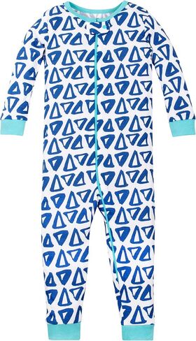 ملابس نوم من قطعة واحدة قابلة للتمدد من Lamaze Organic للأطفال الرضع والأولاد الصغار، بدون أقدام، سحاب، مثلثات زرقاء، 9 أشهر in Kuwait