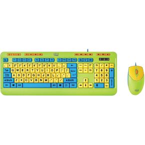 Adesso Kids Keyboard and Mouse Combo with Multimedia Controls - Colorful Wired Set for Children with Large 4X Size Print Keys and 1000 DPI Optical Wireless Mouse