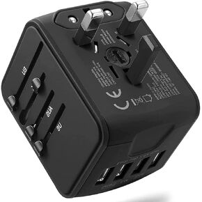 JMFONE Universal Travel Adapter, International Power Plug Adapter with 2 USB-C & 2 USB-A Ports and Multi AC Sockets, All-in-One Worldwide Travel Outlet Charger Adapter for EU US UK AU 200+ Countries