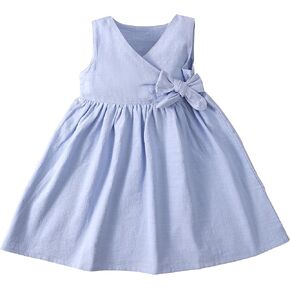 Toddler Girl Dress Summer Sleeveless Linen Cotton Dress Bow Kids Casual Dresses Clothes