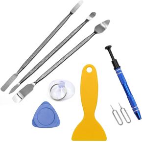9 Pieces Electronics Opening Pry Tool Repair Kit, Metal Spudger Pry Bar with IC Chip Grabber and Adhesive Scraper for Disassembling and Repair Cell Phone Laptop Game Console Computer