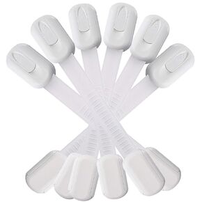 6 Pack Baby Locks, Child Safety Cabinet Proofing, Quick and Easy 3M Adhesive Strap Locks for Cabinets, Drawers, Fridges Toilet Seats and More (White)