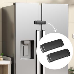 EUDEMON 2 Pack Latest French Fridge Lock French Door Refrigerator/Freezer Lock Apply to Max 3.54"(90mm) Two Door Gap Distance for Kids & Babies,Easy to install no Tools Need or Drill (Black)