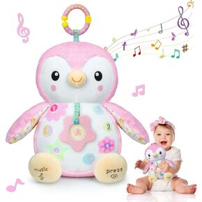 Penguin Baby Toys 0-6-12 Months,Stuffed Animal Plush Toy,Textured Hanging Ring,Rattles & Crinkle Sound Paper,Tummy Time Toys for Newborns Toys for 0-6-12 Months Boy/Girls