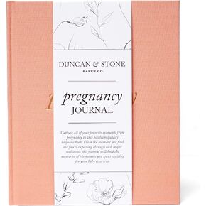 Pregnancy Journal Memory Book (120 Pages) - Pregnancy Planner w/Gold Foil Linen Cover - Flat Lay Spine Pregnancy Keepsake Book -Ideal Pregnancy Gifts