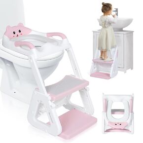 Orzbow 2-in-1 Potty Training Seat with Step Stool, Height Adjustable Toilet Seat for Toddler, Potty Training with Splash Guard for Kids Boys Girls, Stability Ladder and Anti-Slip Pad, Yellow