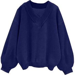SOLY HUX Women's Plus Size Sweatshirt V Neck Drop Shoulder Long Sleeve Casual Pullover Tops