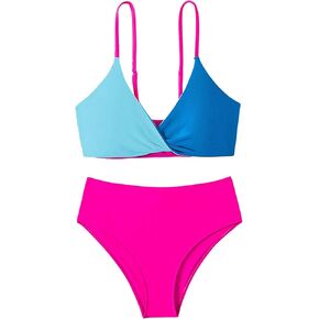 Milumia Girl's Cute Two Piece Swimsuit V Neck Spaghetti Strap Wireless Bikini Set