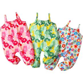 Newborn Baby Girl 3 Pack Solid Romper Summer Sleeveless Jumpsuit Suspender Overall Pants in Kuwait
