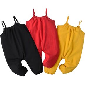 Newborn Baby Girl 3 Pack Solid Romper Summer Sleeveless Jumpsuit Suspender Overall Pants