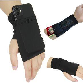 Arm Band for Phone Running Safety Hidden Wrist Wallet Glove Wristband Pouch Bag Cell Phone Holder Iphone Armband for Running Workout Walking Hiking Black Left Large