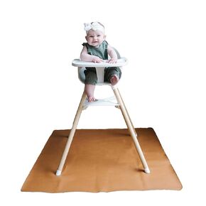 Vegan Leather High Chair Mat by Lark Baby Goods (40 x 40 in) - Waterproof Wipeable Splat Mat for Under High Chair - Baby High Chair Floor Mat for Splash and Spill Protection - Brown