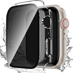 Waterproof Privacy Case Compatible with Apple Watch Series 9/8/7 45mm with Anti-peep Screen Protector, iWatch Face Cover Protective Bumper for iWatch Case 45mm Black