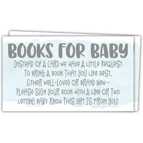 50 Blue Watercolor Books for Baby Shower Request Cards - Invitation Inserts - Boy Baby Shower