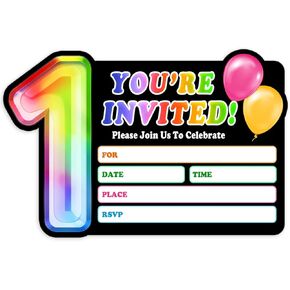 Rainbow Holographic Ballon Invitations with Envelope for 4th Birthday Party Anniversary,Fun Party Invite for Girls Child,Set of 30,4x6 inches