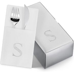 Monogrammed Napkins With Pocket For Flatware, 50-Pack 16" x 16" Silver Foil Letter B Disposable Linen-Feel Napkins, Prefolded Silverware Pocket Napkins For wedding, Party Or Baby Shower in Kuwait