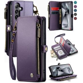 Defencase Compatible with Samsung Galaxy S24 Case Wallet with RFID Blocking Card Holder for Women Men, PU Leather Magnetic Snap Flip Zipper Strap Wallet Phone Case Fit for Galaxy S24 5G 6.2", Black