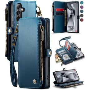 Defencase Compatible with Samsung Galaxy S24 Case Wallet with RFID Blocking Card Holder for Women Men, PU Leather Magnetic Snap Flip Zipper Strap Wallet Phone Case Fit for Galaxy S24 5G 6.2", Black