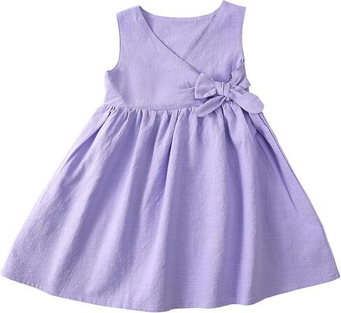 Toddler Girl Dress Summer Sleeveless Linen Cotton Dress Bow Kids Casual Dresses Clothes in Saudi Arabia