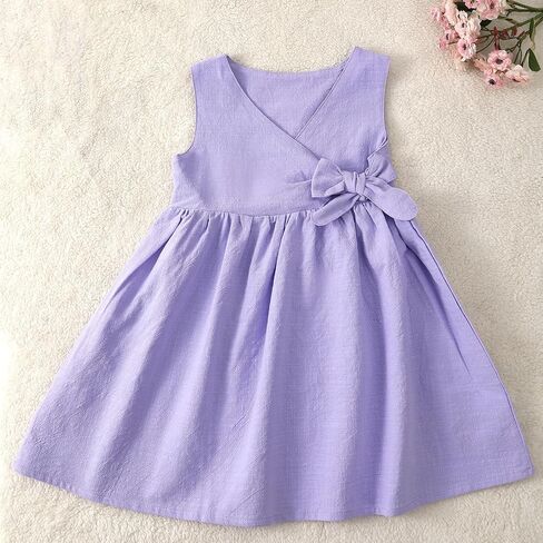 Toddler Girl Dress Summer Sleeveless Linen Cotton Dress Bow Kids Casual Dresses Clothes in Saudi Arabia