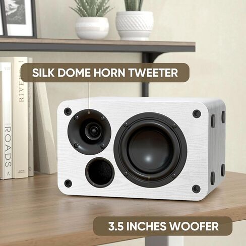 مكبرات صوت Saiyin Bluetooth Bookshelf، مكبرات صوت تلفزيون تعمل بالطاقة 30 وات × 2 مع مكبر صوت 3.5 بوصة، ومكبرات صوت قابلة للدوران مع مدخل بصري/AUX/RCA للكمبيوتر الشخصي والتلفزيون in Kuwait