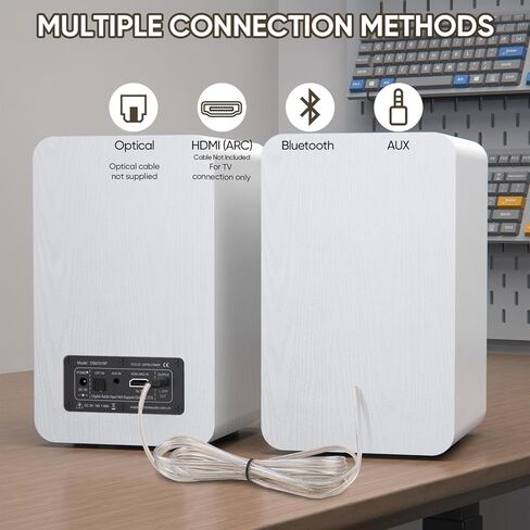 مكبرات صوت Saiyin Bluetooth Bookshelf، مكبرات صوت تلفزيون تعمل بالطاقة 30 وات × 2 مع مكبر صوت 3.5 بوصة، ومكبرات صوت قابلة للدوران مع مدخل بصري/AUX/RCA للكمبيوتر الشخصي والتلفزيون in Kuwait