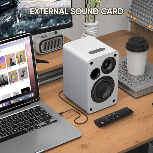 مكبرات صوت Saiyin Bluetooth Bookshelf، مكبرات صوت تلفزيون تعمل بالطاقة 30 وات × 2 مع مكبر صوت 3.5 بوصة، ومكبرات صوت قابلة للدوران مع مدخل بصري/AUX/RCA للكمبيوتر الشخصي والتلفزيون in Kuwait