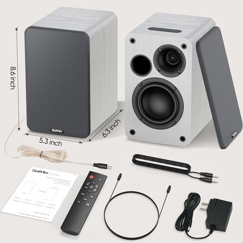 مكبرات صوت Saiyin Bluetooth Bookshelf، مكبرات صوت تلفزيون تعمل بالطاقة 30 وات × 2 مع مكبر صوت 3.5 بوصة، ومكبرات صوت قابلة للدوران مع مدخل بصري/AUX/RCA للكمبيوتر الشخصي والتلفزيون in Kuwait