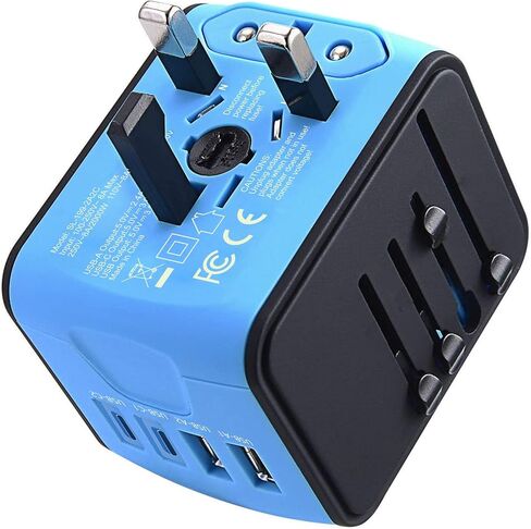 محول السفر العالمي JMFONE، محول قابس الطاقة الدولي مع منفذي USB-C ومنفذي USB-A ومآخذ تيار متردد متعددة، محول شاحن منفذ السفر الكل في واحد في جميع أنحاء العالم للاتحاد الأوروبي والولايات المتحدة والمملكة المتحدة والاتحاد الأفريقي أكثر من 200 دولة in Kuwait