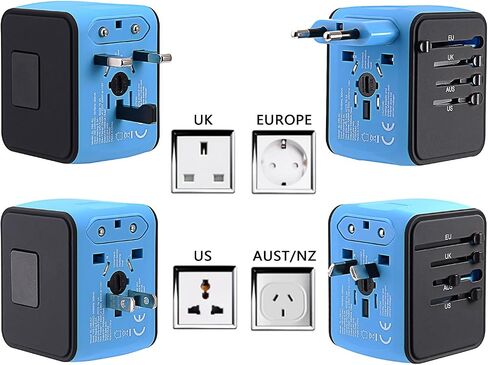 محول السفر العالمي JMFONE، محول قابس الطاقة الدولي مع منفذي USB-C ومنفذي USB-A ومآخذ تيار متردد متعددة، محول شاحن منفذ السفر الكل في واحد في جميع أنحاء العالم للاتحاد الأوروبي والولايات المتحدة والمملكة المتحدة والاتحاد الأفريقي أكثر من 200 دولة in Kuwait