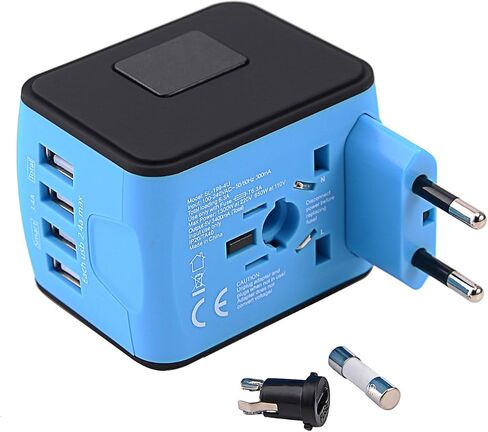 محول السفر العالمي JMFONE، محول قابس الطاقة الدولي مع منفذي USB-C ومنفذي USB-A ومآخذ تيار متردد متعددة، محول شاحن منفذ السفر الكل في واحد في جميع أنحاء العالم للاتحاد الأوروبي والولايات المتحدة والمملكة المتحدة والاتحاد الأفريقي أكثر من 200 دولة in Kuwait