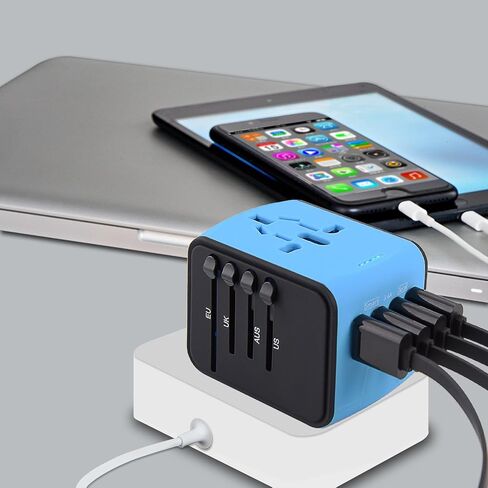 محول السفر العالمي JMFONE، محول قابس الطاقة الدولي مع منفذي USB-C ومنفذي USB-A ومآخذ تيار متردد متعددة، محول شاحن منفذ السفر الكل في واحد في جميع أنحاء العالم للاتحاد الأوروبي والولايات المتحدة والمملكة المتحدة والاتحاد الأفريقي أكثر من 200 دولة in Kuwait