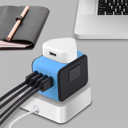 محول السفر العالمي JMFONE، محول قابس الطاقة الدولي مع منفذي USB-C ومنفذي USB-A ومآخذ تيار متردد متعددة، محول شاحن منفذ السفر الكل في واحد في جميع أنحاء العالم للاتحاد الأوروبي والولايات المتحدة والمملكة المتحدة والاتحاد الأفريقي أكثر من 200 دولة in Kuwait