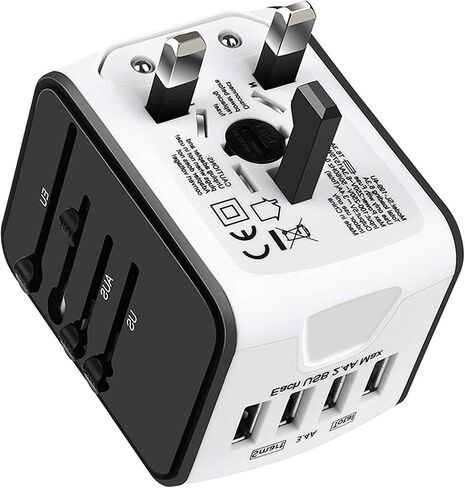 محول السفر العالمي JMFONE، محول قابس الطاقة الدولي مع منفذي USB-C ومنفذي USB-A ومآخذ تيار متردد متعددة، محول شاحن منفذ السفر الكل في واحد في جميع أنحاء العالم للاتحاد الأوروبي والولايات المتحدة والمملكة المتحدة والاتحاد الأفريقي أكثر من 200 دولة in Kuwait