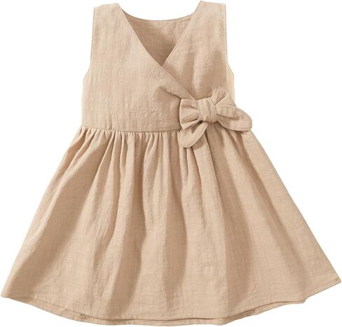 Toddler Girl Dress Summer Sleeveless Linen Cotton Dress Bow Kids Casual Dresses Clothes in Saudi Arabia