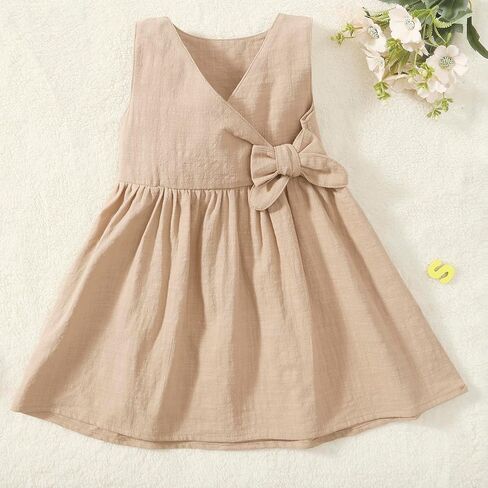 Toddler Girl Dress Summer Sleeveless Linen Cotton Dress Bow Kids Casual Dresses Clothes in Saudi Arabia
