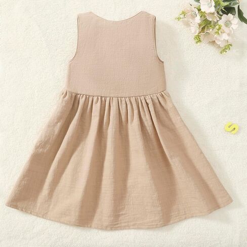 Toddler Girl Dress Summer Sleeveless Linen Cotton Dress Bow Kids Casual Dresses Clothes in Saudi Arabia