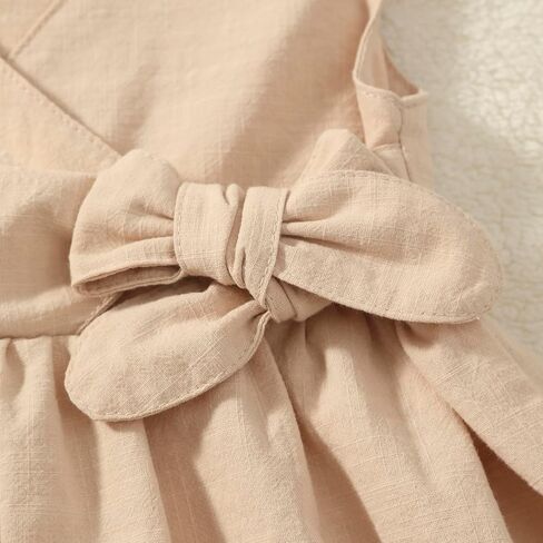 Toddler Girl Dress Summer Sleeveless Linen Cotton Dress Bow Kids Casual Dresses Clothes in Saudi Arabia