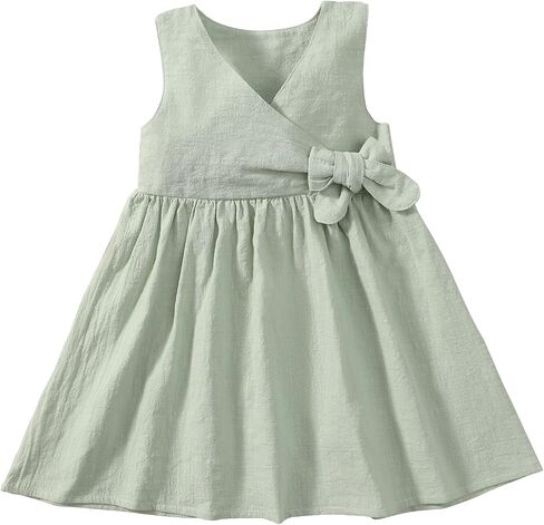 Toddler Girl Dress Summer Sleeveless Linen Cotton Dress Bow Kids Casual Dresses Clothes in Saudi Arabia